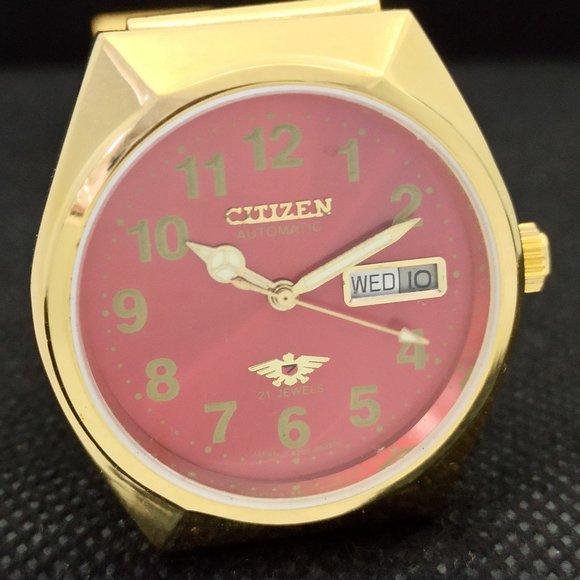 Vintage 1973 Citizen Automatic Mens Gold Wacth W/Daydate & Red Face - Picture 5 of 10